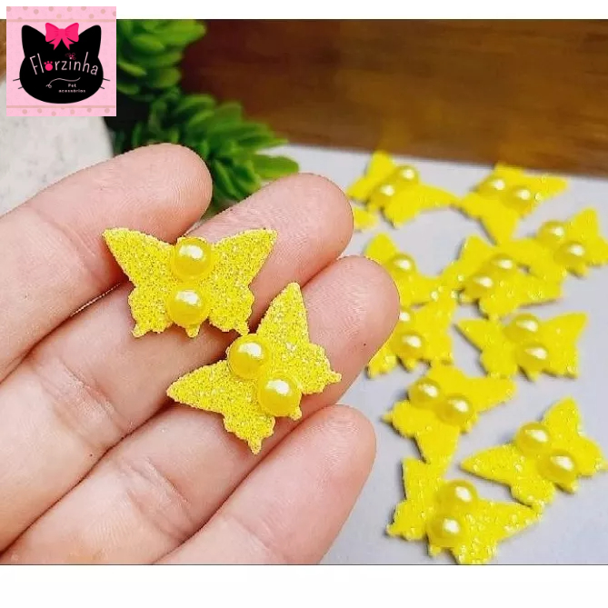 Adesivos Pet EVA C/20 Un - Aplique Adesivo Pet Borboleta Perola Pet Shop Banho e Tosa