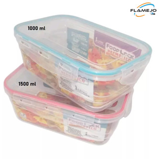 Conjunto Pote Plastico transparente 1000ml e 1500ml c/ tampa hermetica 2 unidades