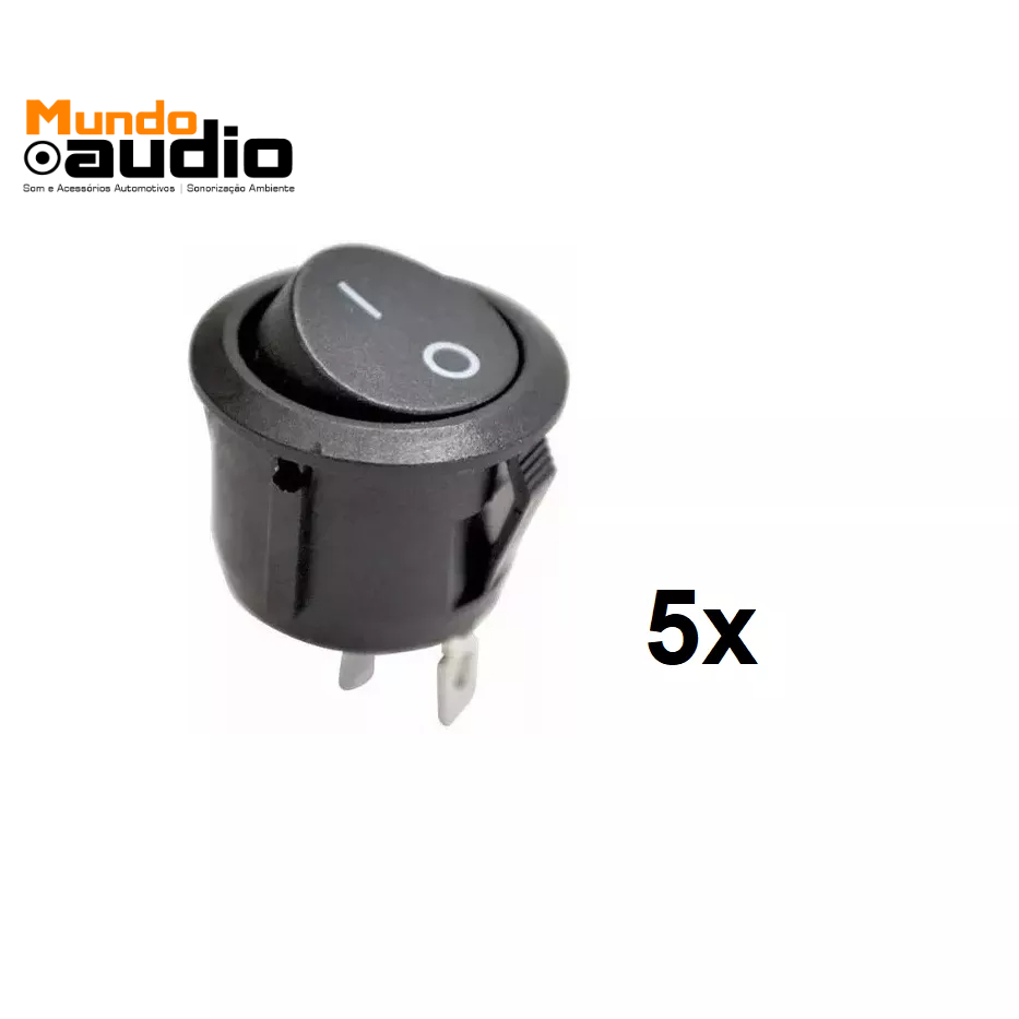 Kit Botão Liga Desliga Tic Tac Redonda Preta 5 Pçs