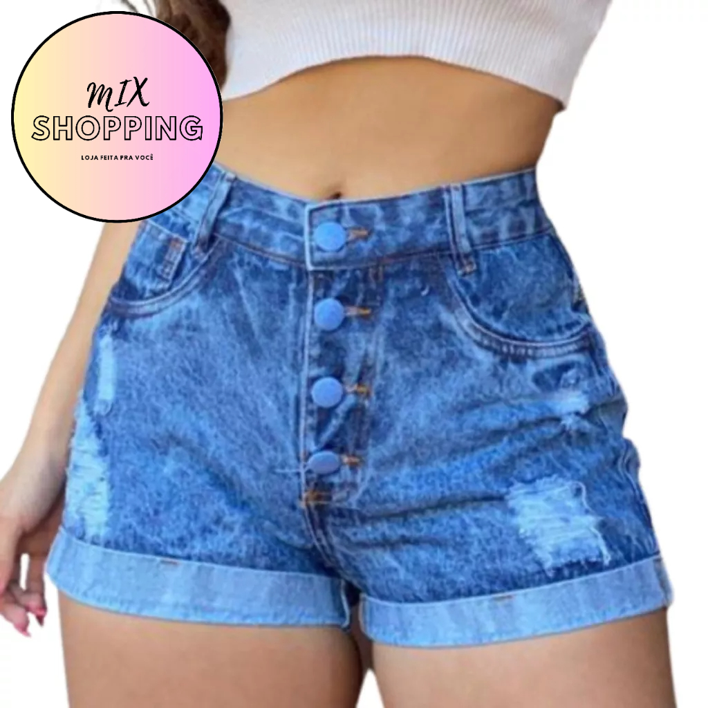 Shorts Jeans Feminino Short Jeans Cintura Alta Bermuda Jeans luxo Tie Dye 100% Algodão
