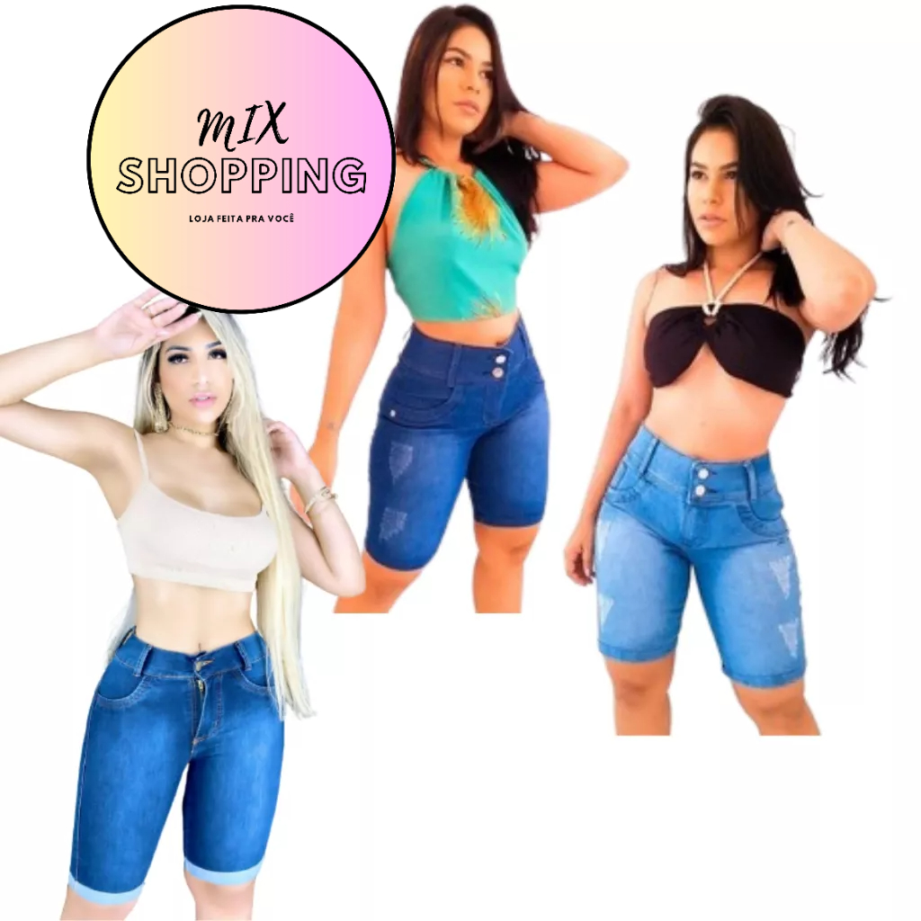 Kit 2 Bermudas Jeans Feminina Bermuda destroyed Short Curto Jeans Rasgado Feminino com Elastano