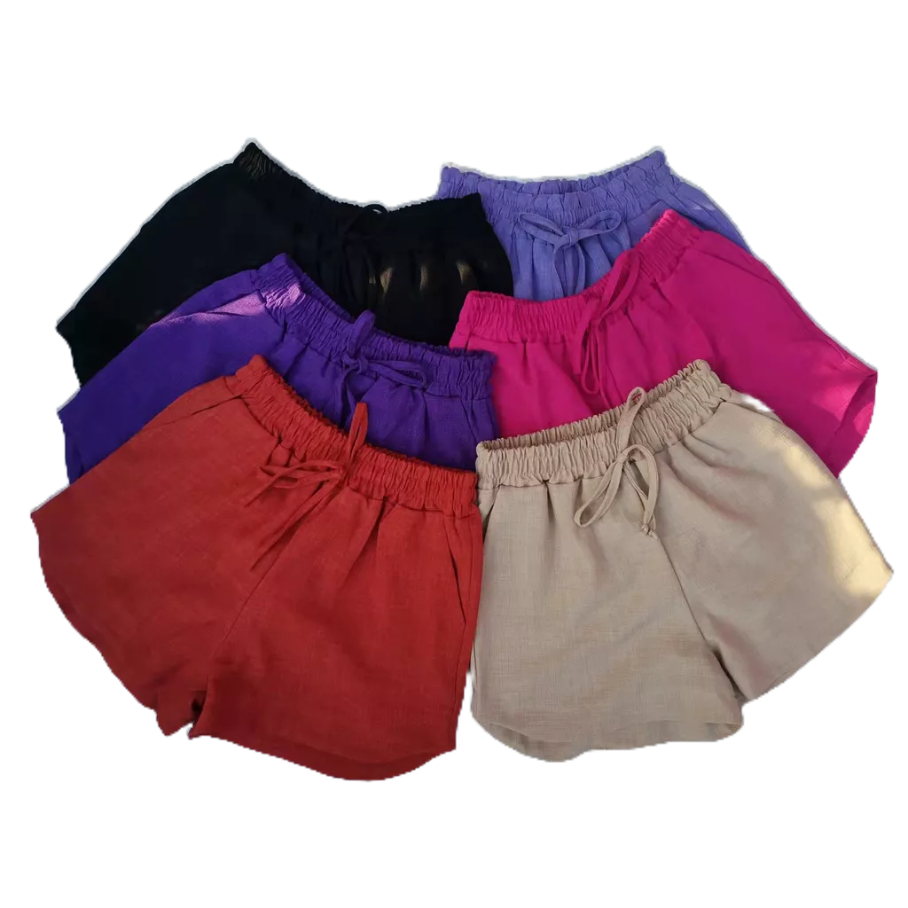 short linho de feminina elastico bolso em Oferta na Shopee