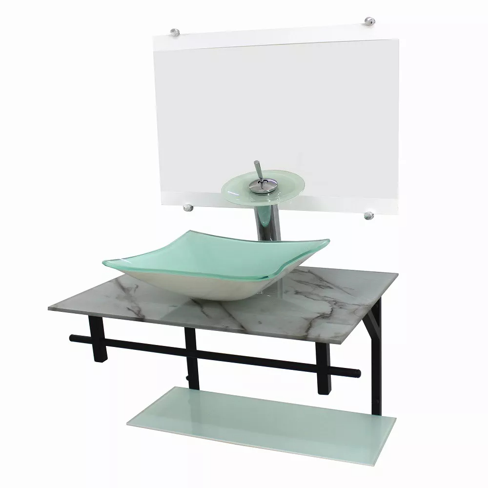GABINETE DE VIDRO 60CM AP COM CUBA QUADRADA MÁRMORE BRANCO