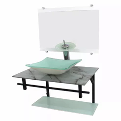 GABINETE DE VIDRO 60CM AP COM CUBA QUADRADA MÁRMORE BRANCO