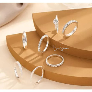 Anel Kit 7 Peças Prata Feminino Moda