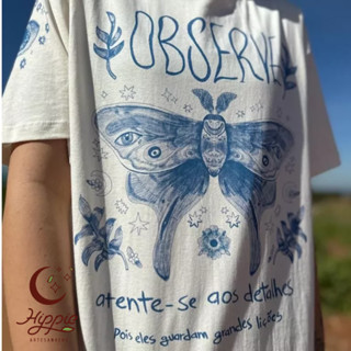 Camiseta Mariposa Observe - Manga Estampada - Off-White