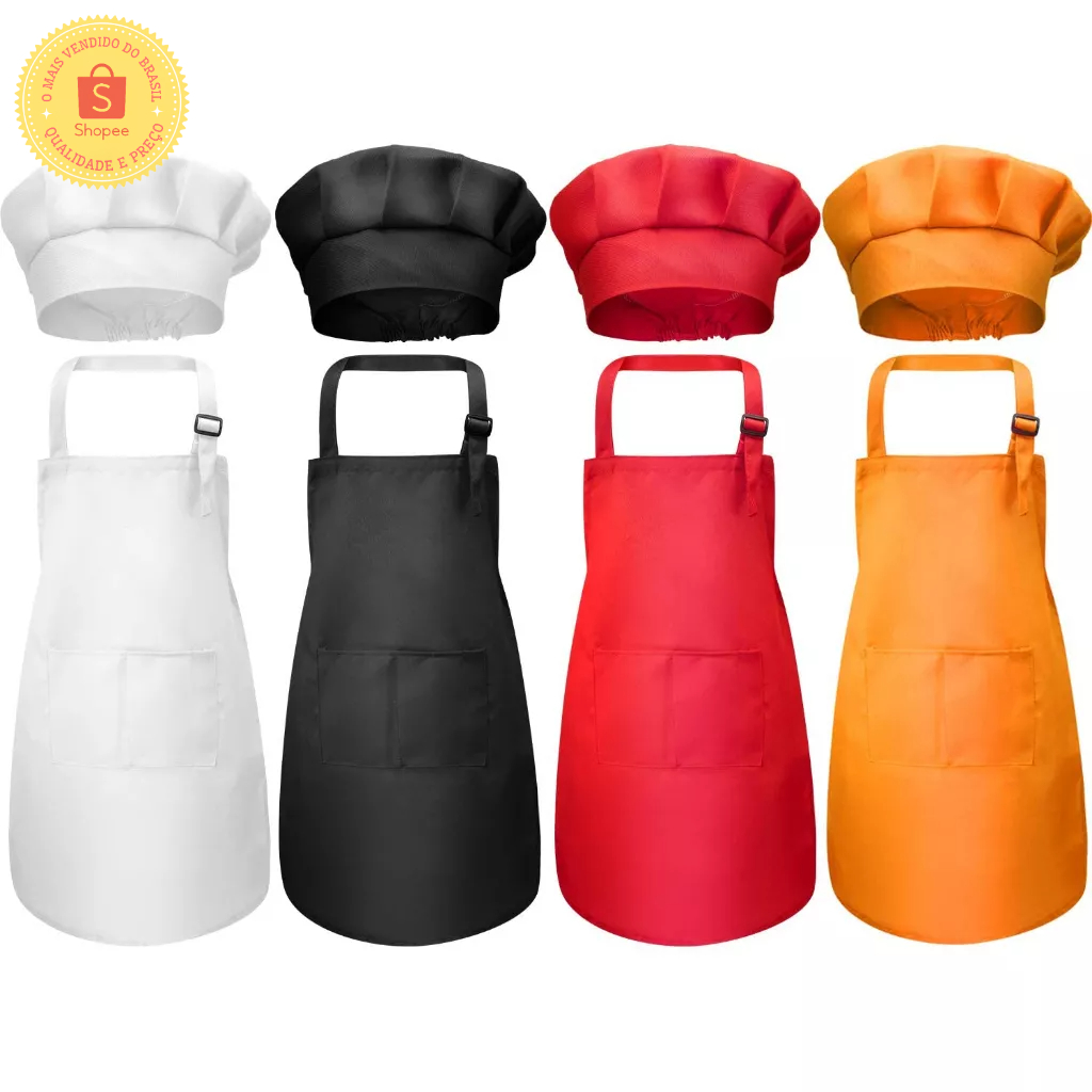 Kit avental e chapéu em tecido,gormet,cheff,cozinha,garçom em Oferta na Shopee