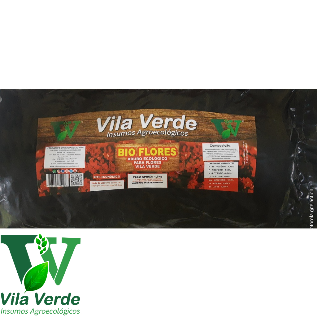 Bioflores Fertilizante Orgânico Vila Verde refil econômico com 1,5 kg em Oferta na Shopee