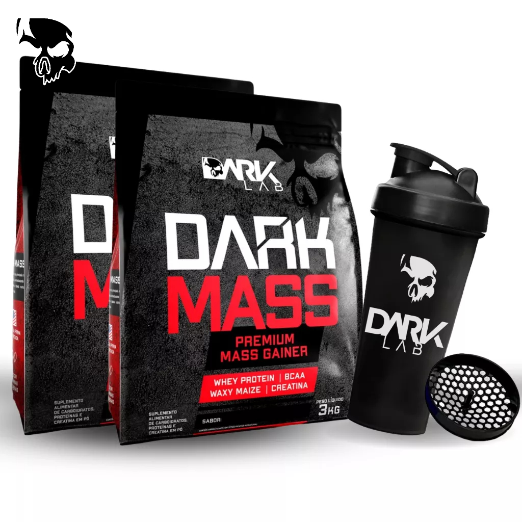 Kit 2x Hipercalórico Dark Mass 3KG + Coqueteleira Caveira - Dark Lab