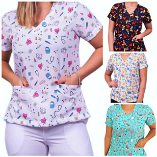 Blusa Bata Scrub Hospitalar Diversas Estampas