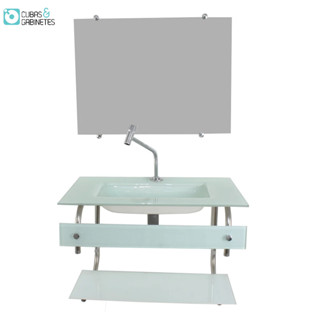 GABINETE DE VIDRO PARA BANHEIRO CUBA ACOPLADA 60CM INOX BRANCO