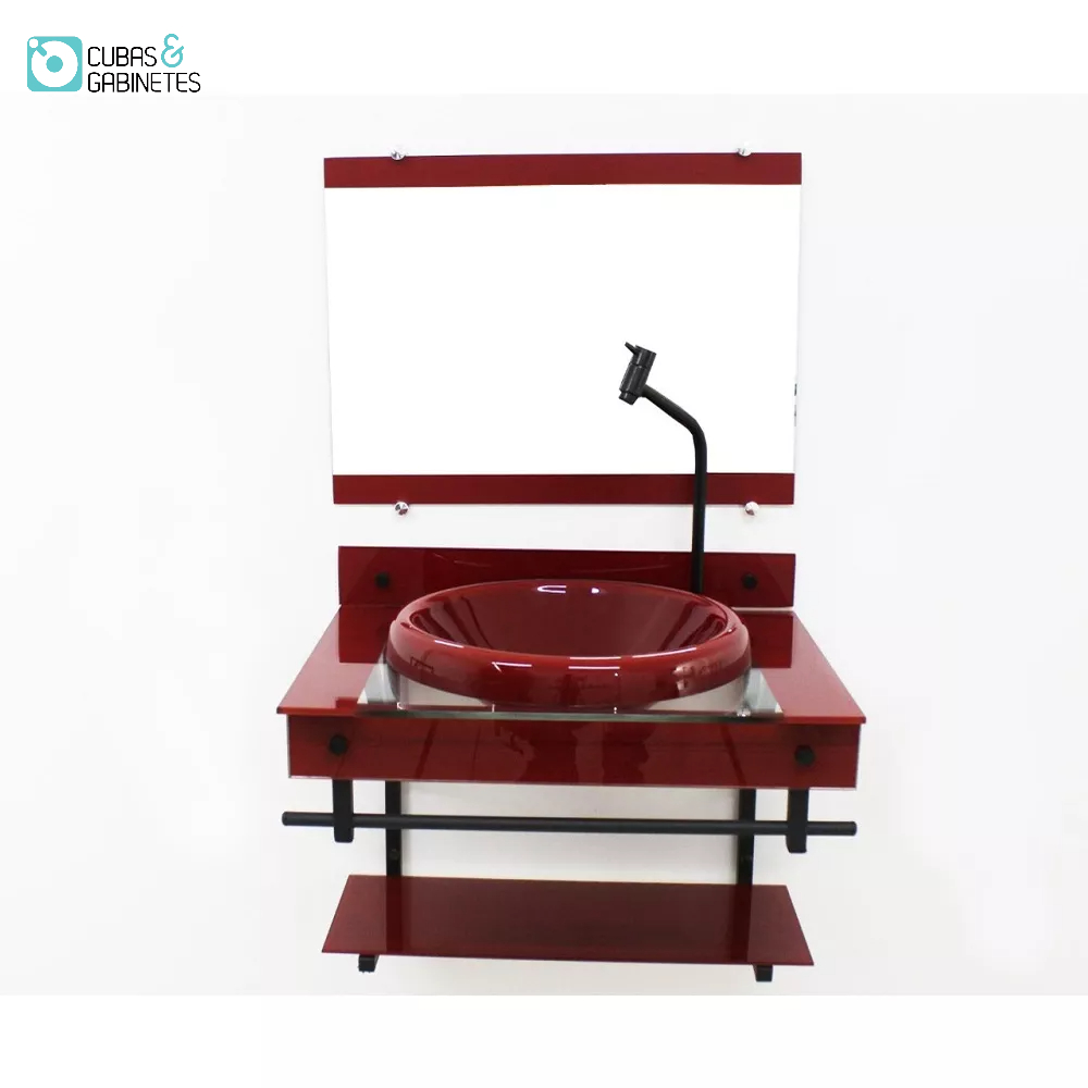 GABINETE COM CUBA PARA BANHEIRO DE VIDRO APXX 60CM COM CUBA CHAPEU - VERMELHO CEREJA