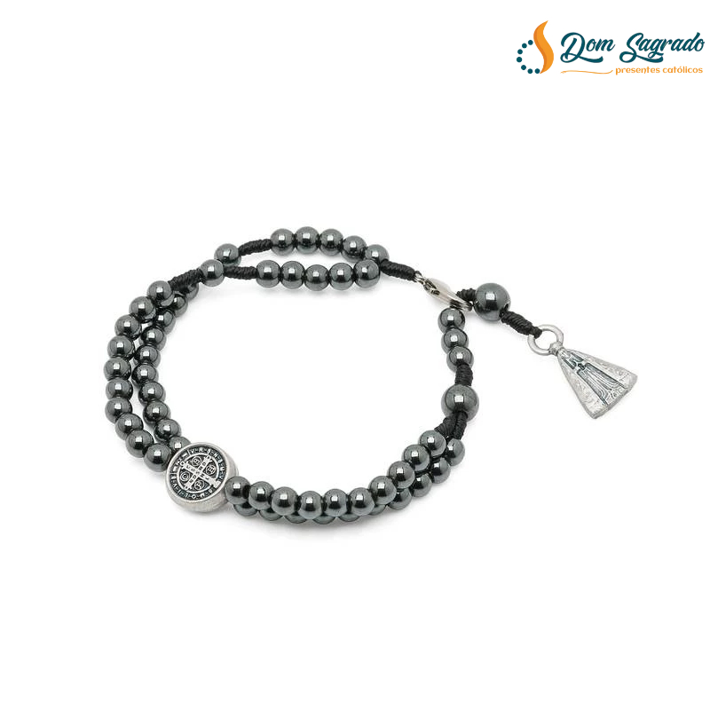 Pulseira Terço de Hematita Nossa Senhora Aparecida
