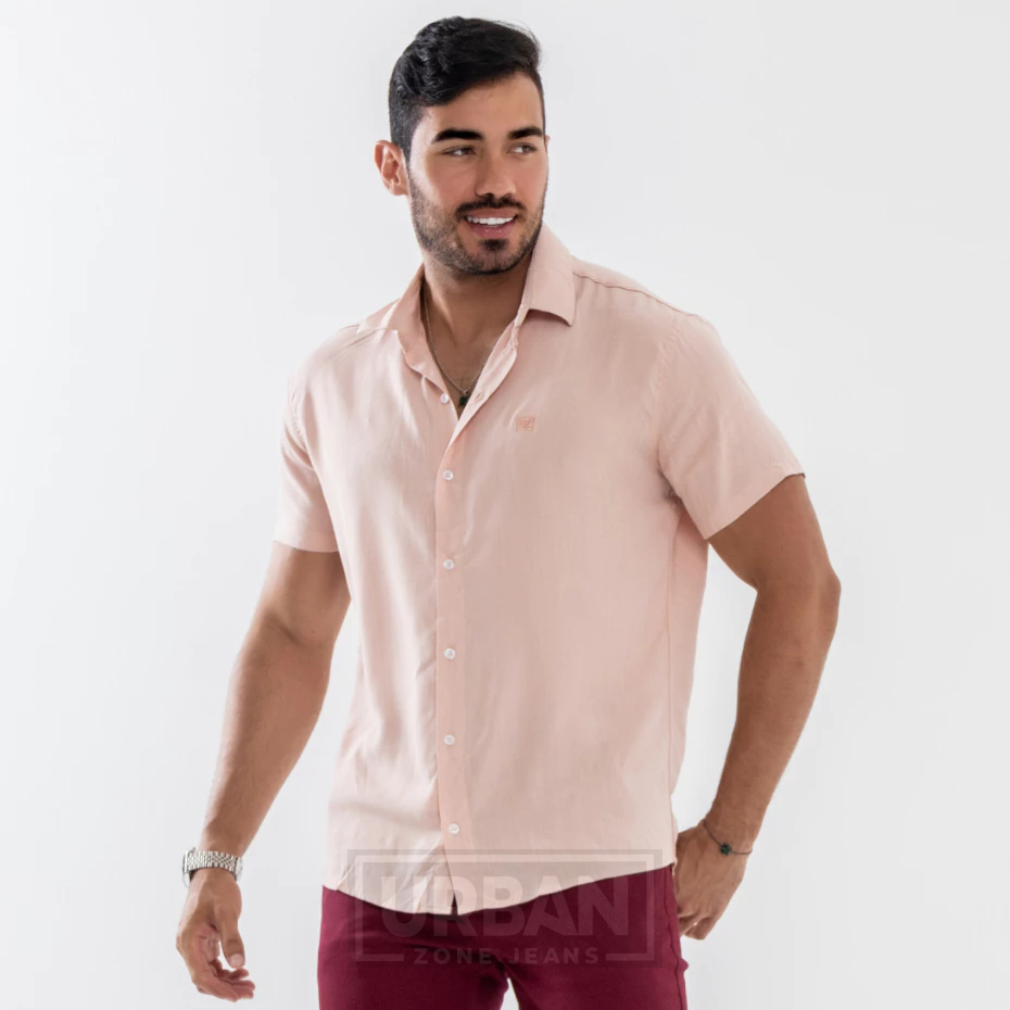 Camisa Masculina Manga Curta de Linho Slim Varias Cores em Oferta na Shopee