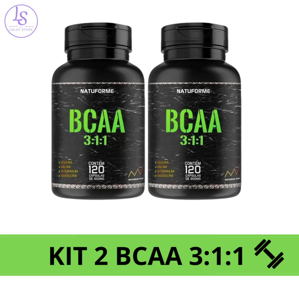 Kit 2 BCAA 3:1:1 120 Cápsulas cada 500mg  Natuforme ganho massa academia