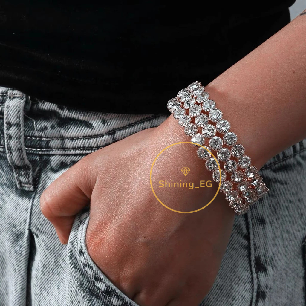 Pulseira De Strass Para Festa/Casamento Delicada 2-3-4Volta Prata e Dourado