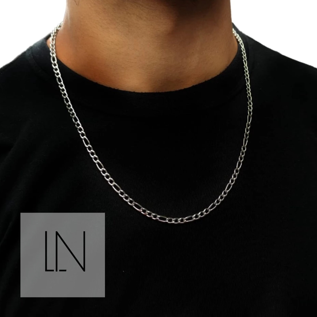 Corrente Masculina Colar Aço Inox Prata 3x1 Cordão 60cm, Colar moda, feminino, unissex, aço cirúrgico 316l 4mm