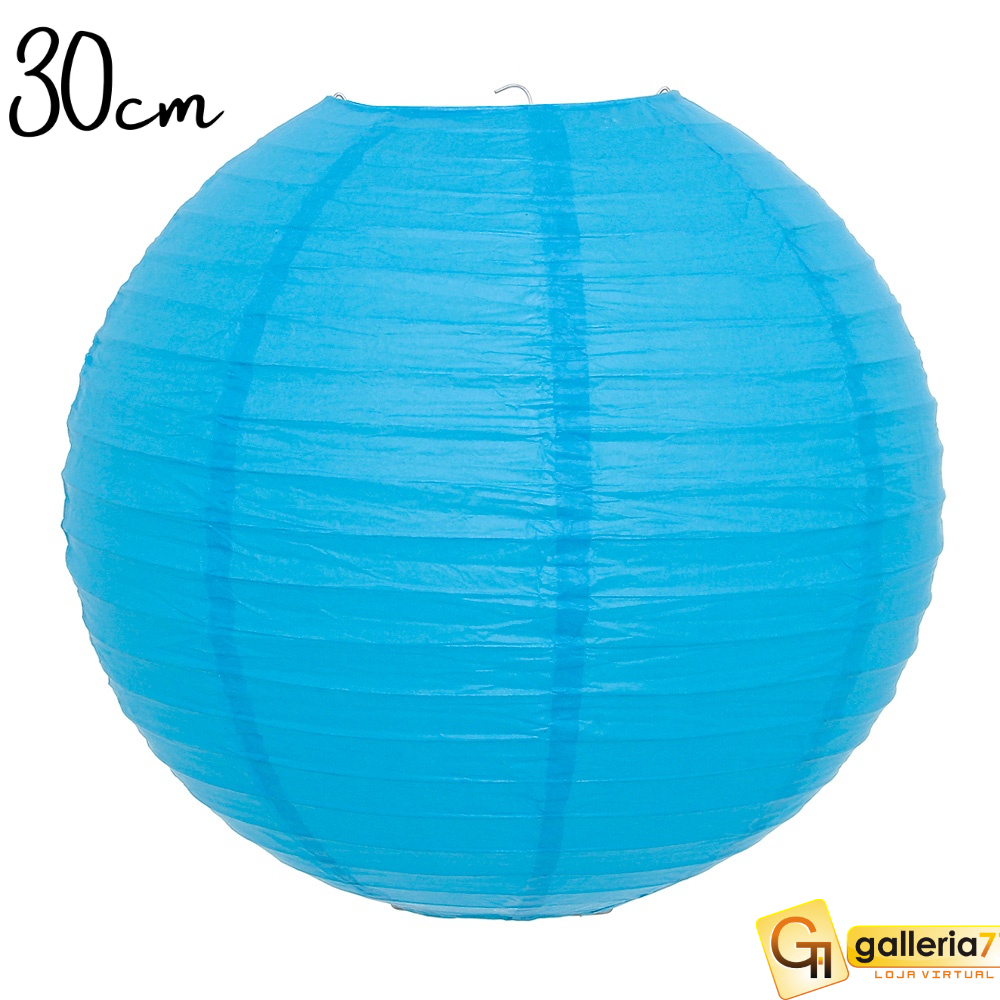 Luminária Oriental Japonesa Lanterna Balão Tyotin Decoração Papel 30 cm Azul Turquesa