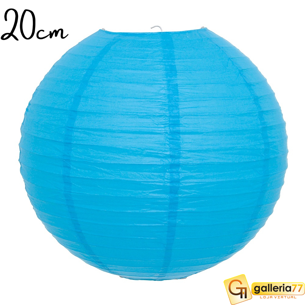 Luminária Oriental Japonesa Lanterna Balão Tyotin Decoração Papel 20 cm Azul Turquesa