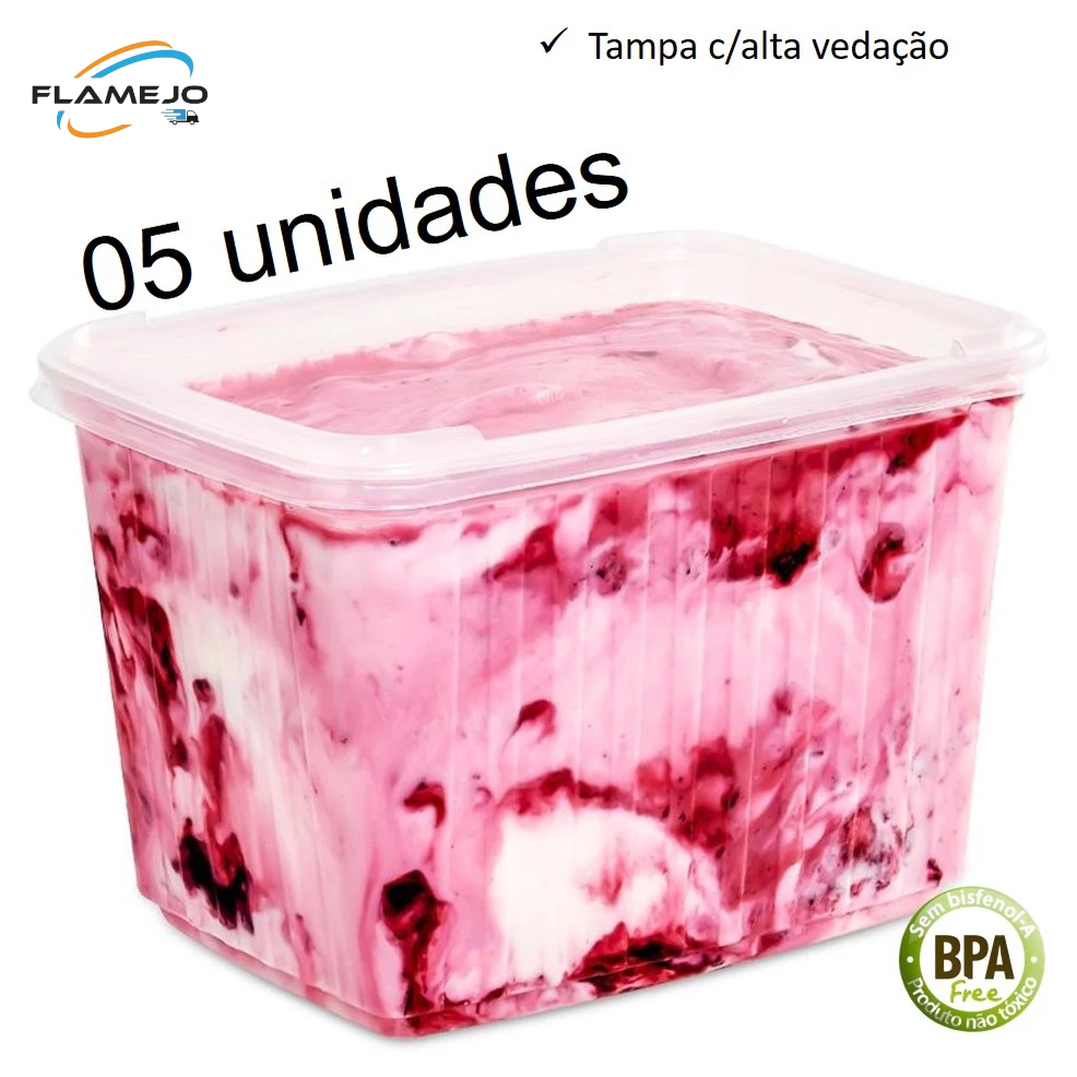 Pote sorvete 2 litros transparente 5 unidades c/ tampa alta vedação BP Potes em Oferta na Shopee