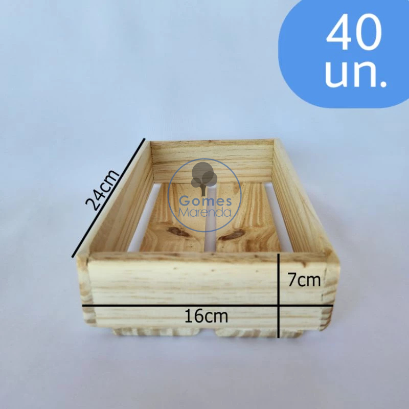 Kit 40 un. Caixote de Madeira Pinus Cesta de Madeira P 24x16x7 cm