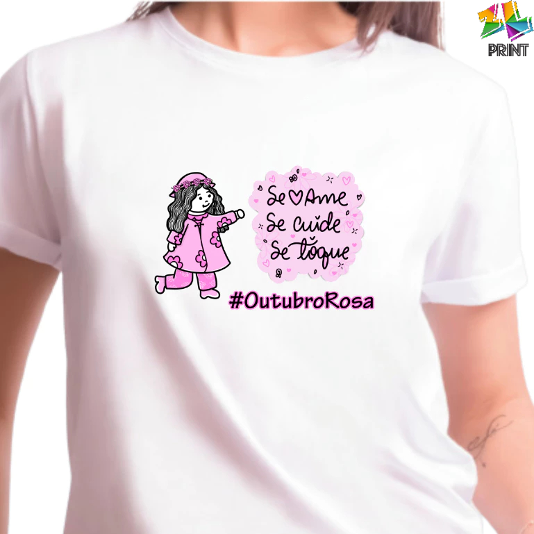Camiseta Adulto OUTUBRO ROSA - Boneca Est. 34 Luta Prevenção do Câncer ZLprint