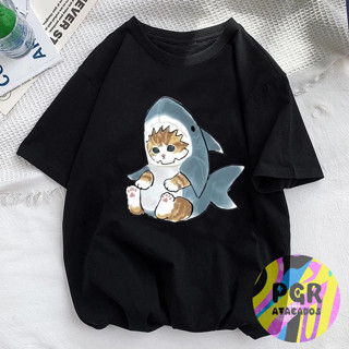 Camiseta Unissex Qualidade Algodão Gato Pijama de Tubarão Lançamento Temos Plus Size Envio Rápido em Oferta na Shopee