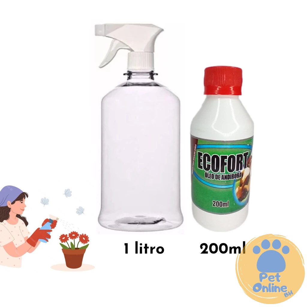 KIT Ecoforte Óleo de Andiroba 200ml + Frasco Borrifador 1l