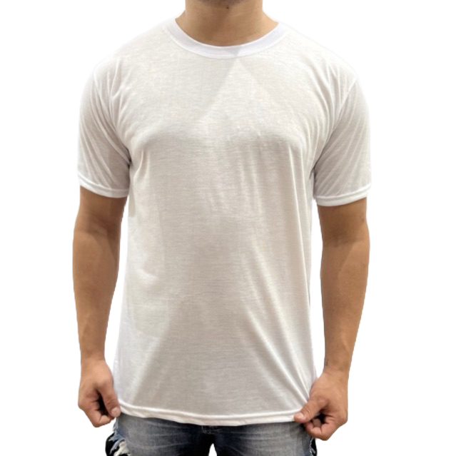Camisa masculina Branca 100% poliester básica manga curta sublimação / casual / treino / uniforme