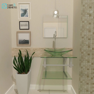 Gabinete de Vidro Para Banheiro 45cm Com Cuba Quadrada e Espelho em Oferta na Shopee