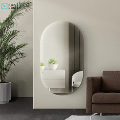 Espelho Oval Grande 70 X 40 Moderno Lapidado Com Suporte