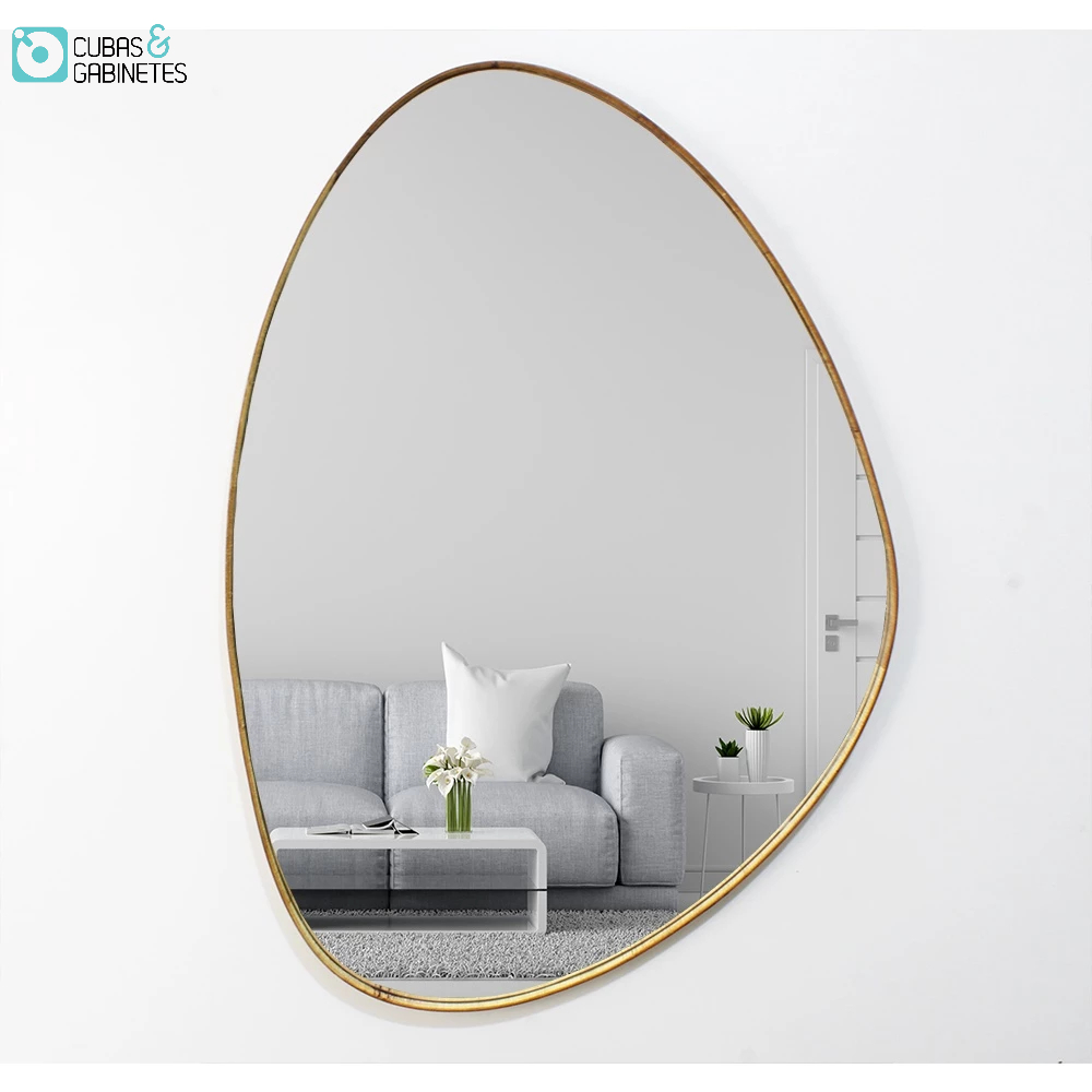 Espelho Decorativo Organico 80X60 Com Borda Moldura Em Lamina De Madeira Grande