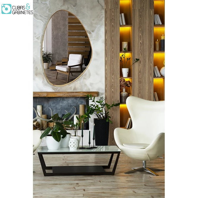 Espelho Decorativo Organico 100X70 Com Borda Moldura Em Lamina De Madeira Grande