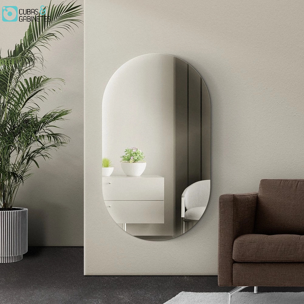 Espelho Oval Grande 100 X 55 Moderno Lapidado Com Suporte