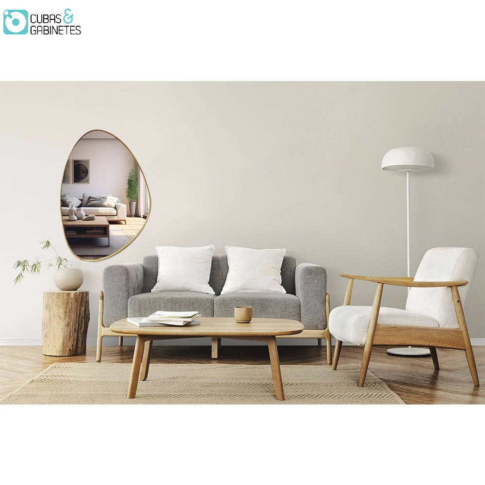 Espelho Decorativo Organico 90X65 Com Borda Moldura Em Lamina De Madeira Grande
