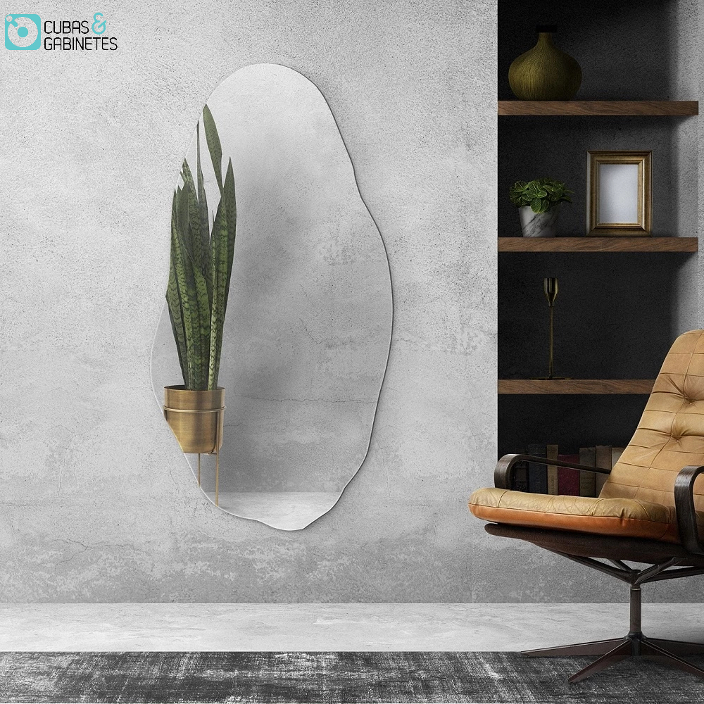 Espelho Grande Decorativo 90 X 60 Lapidado Orgânico Luxo com Suporte