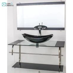 GABINETE DE VIDRO PARA BANHEIRO INOX 80CM CUBA OVAL CHANFRADA PRETO