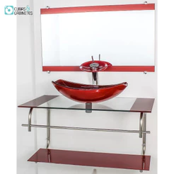GABINETE DE VIDRO PARA BANHEIRO INOX 80CM CUBA OVAL CHANFRADA VERMELHO CEREJA