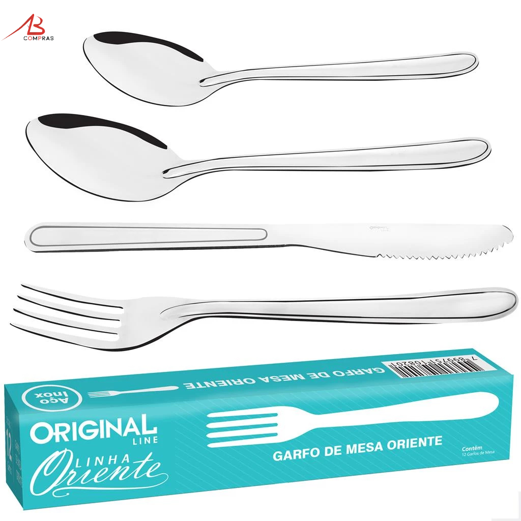 Jogo Garfo Faca Colher Colher Cha Sobremesa Inox Mesa Restaurante Buffet 48 Pecas Original Oriente em Oferta na Shopee