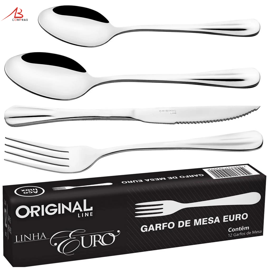 Jogo Talher Inox 48 Pecas Garfo Faca Colher Sobremesa Restaurante Buffet Premium Euro Original Line