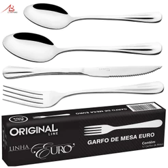 Jogo Talher Inox 48 Pecas Garfo Faca Colher Sobremesa Restaurante Buffet Premium Euro Original Line