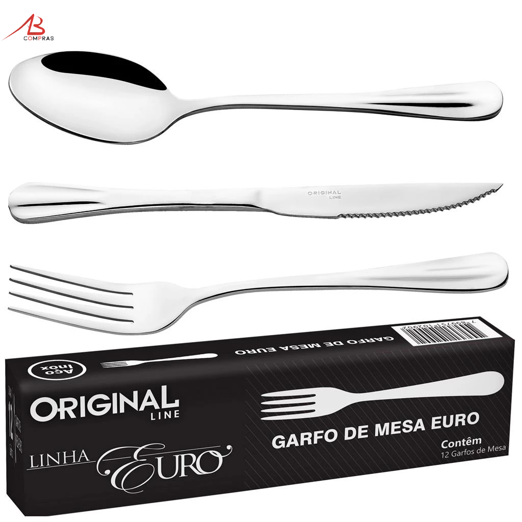 Kit 12 Garfo 12 Faca 12 Colher Mesa Aço Inox Mesa Restaurante Buffet Euro Premium Original Line em Oferta na Shopee