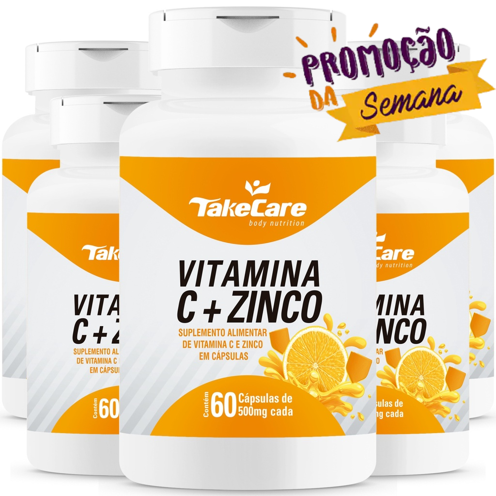 KIT 5 VITAMINA C + ZINCO FÓRMULA CONCENTRADA PARA IMUNIDADE TOTAL 300 CÁPSULAS - TAKE CARE