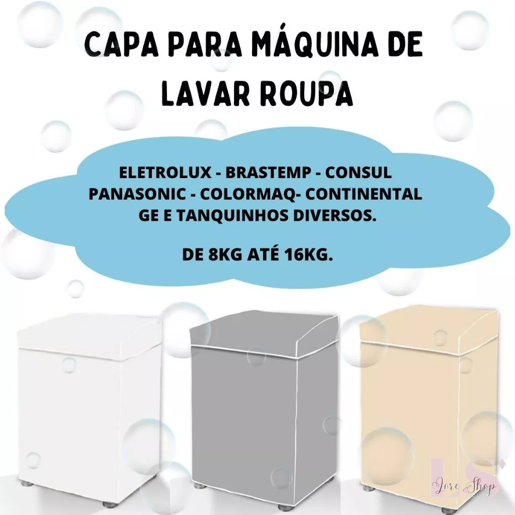 Capa Para Máquina de Lavar Roupa Tanquinho Plástico Vinil Brastemp Consul Electrolux Colormaq Panasonic GE 8kg ate 16kg