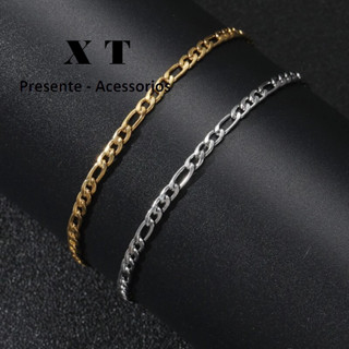 Pulseira de aço inoxidável para homens mulher/punk casual figaro corrente fina pulseira colar jóias rapper presente