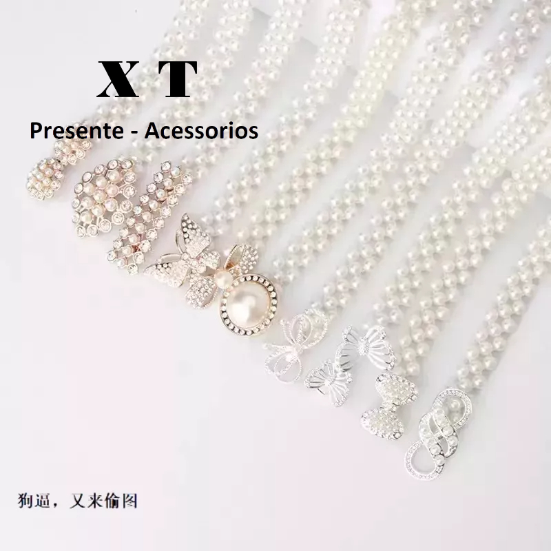 Cinto elástico feminino pérola ouro prata fivela strass/adequado para festa de casamento em Oferta na Shopee