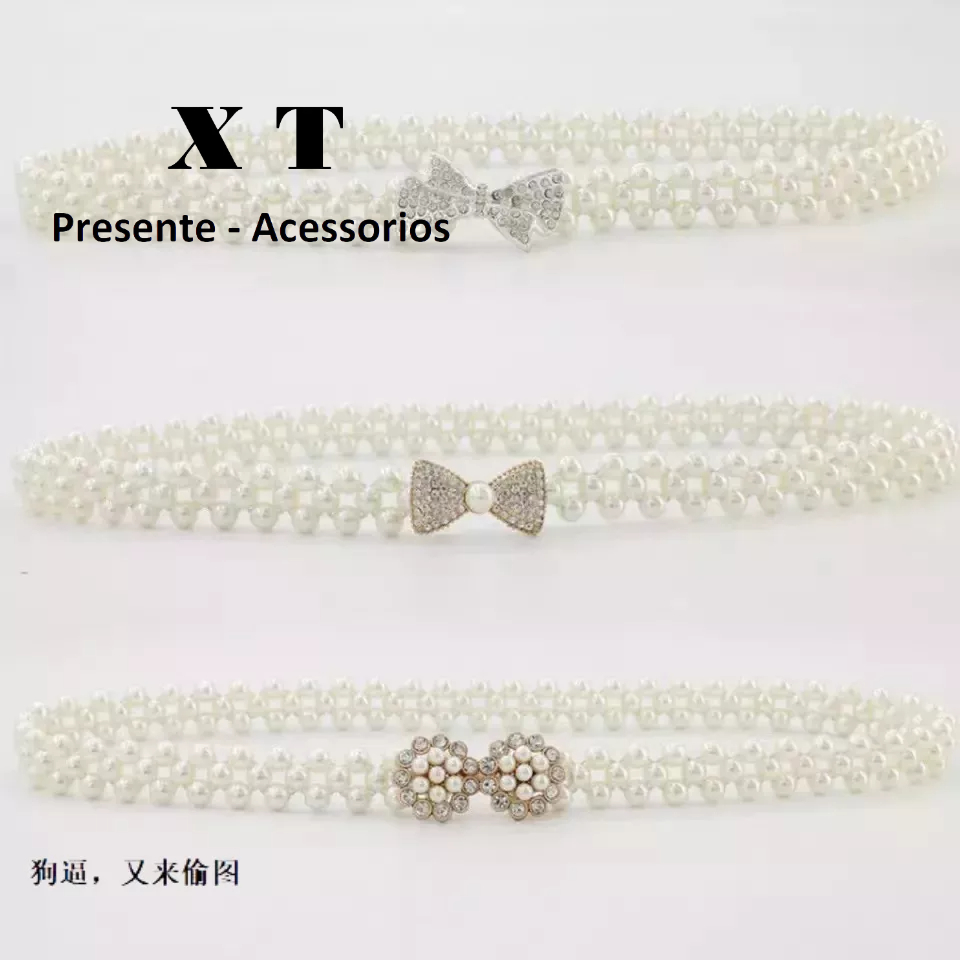 Cinto elástico feminino pérola ouro prata fivela strass/adequado para festa de casamento