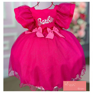 Vestido Barbie Infantil Rosa Pink Babado Festa Aniversário Temático Fantasia