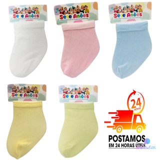 Kit 12 Pares de Meias Meia Bebe  RN Recém Nascido Saída de maternidade de 0 a 6 meses  Enx...