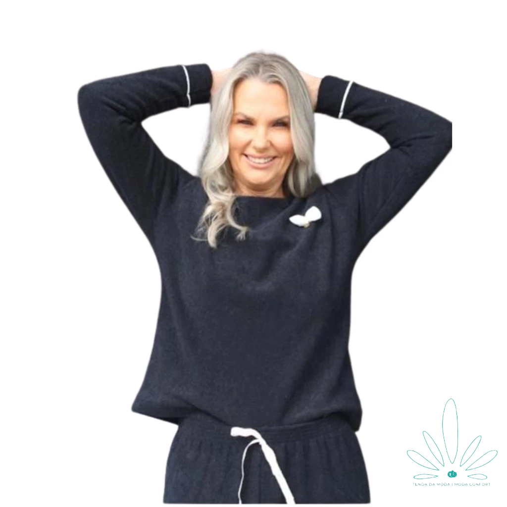 Conjunto Pijama Feminino Inverno Plush Peluciado Preto
